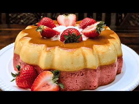 PASTEL IMPOSIBLE DE FRESAS CON CREMA!! Fresaflan Fácil🍓Mi Receta Secreta Paso a Paso💕