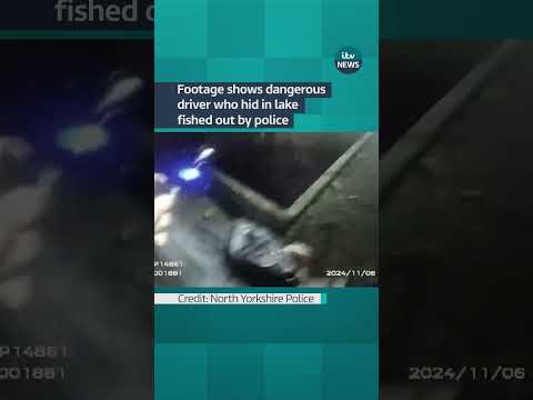 Footage shows dangerous driver who hid in lake fished out by police #itvnews