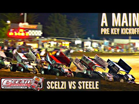 A Main SCELZI VS STEELE Pre Key Kickoff 360 Sprint Cars At Ocean Speedway - dirt track racing video image