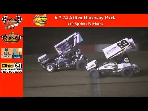 6.7.24 Attica Raceway Park 410 Sprints B-Mains - dirt track racing video image