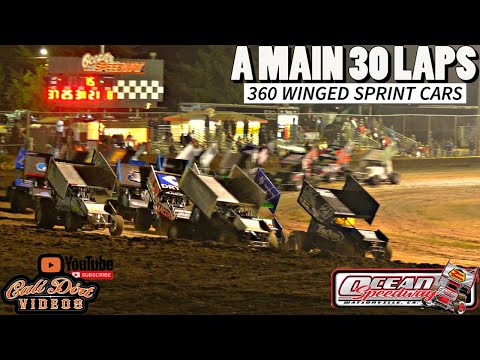 LAP TRAFFIC TROUBLE A Main Winged 360 Sprint Cars Ocean Speedway - dirt track racing video image