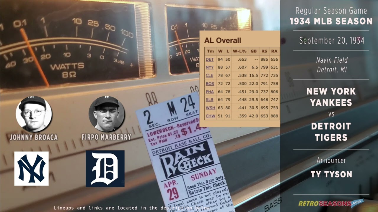 1934 New York Yankees vs Detroit Tigers - Radio Broadcast video clip