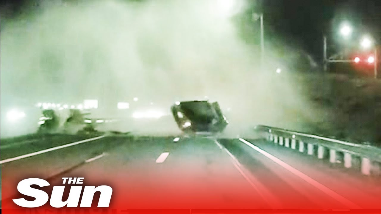 Car FLIPS onto its roof in high-speed collision – but driver is somehow unscathed