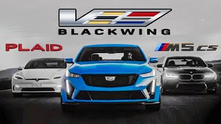 Tesla Model S Plaid vs Cadillac CT5-V Blackwing vs BMW M5 CS