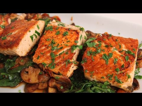 Seared Salmon with Sauteed Spinach and Mushrooms - Laura Vitale - Laura in the Kitchen Ep 323 - UCNbngWUqL2eqRw12yAwcICg