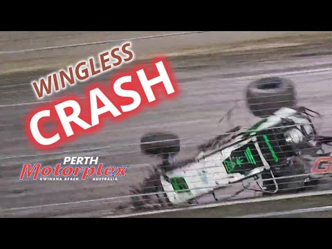 CRASH!. Feature race Wingless flip at the Perth Motorplex. 17/11/2023 - dirt track racing video image