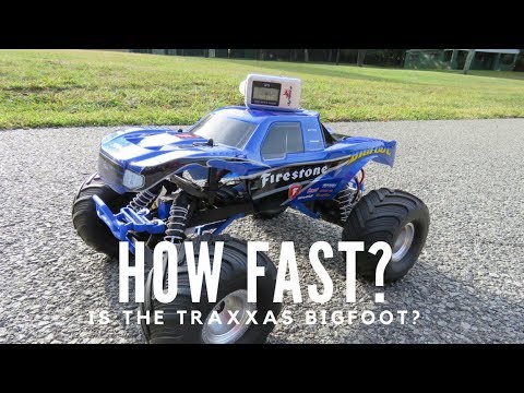DRIFTOMANIACS - How Fast Is The Traxxas Bigfoot? - Traxxas Bigfoot Top Speed Test - UCdsSO9nrFl8pwOdYnL-L0ZQ