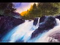 Watercolor painting tutorial  waterfall at Dawn