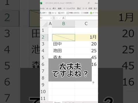 【Excel】斜線で分割したセルに文字を入れる方法。 #shorts