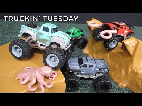 Truckin' Tuesday Monster Trucks Movie Toys! Ragin' Red Big Rock Jump Set Too! - UCBvkY-xwhU0Wwkt005XYyLQ