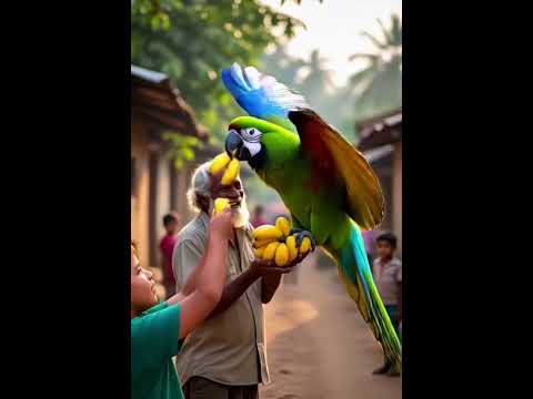 A big parrot 🦜enters the village, beautiful story #shorts #ai #parrot #trending #youtubeshorts #aivi