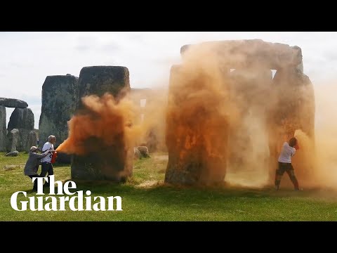 Activists spray Stonehenge with orange paint ahead of summer solstice