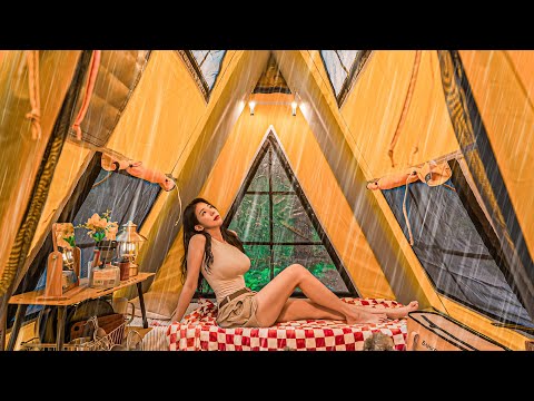 ☔CAMPING IN HEAVY RAIN , DEEP MOUNTAINSㅣRELAXING ASMRㅣAIR TENT