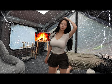 Camping in Heavy Rain☔️with 5-Star Hotel Inflatable Tent⚡️ Rain & Thunderstorms ASMR
