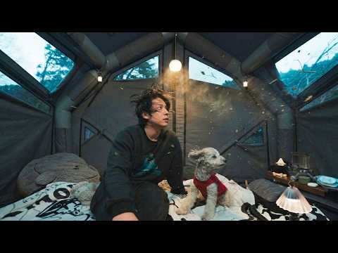 🐶【強風の湖畔】愛犬とソロキャンプ。風が強くてもテントの中は最高でした。【coody YUSTONA】