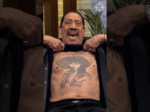 Danny Trejo lifts his shirt during interview to show his chest tattoo! #dannytrejo #tattoo #gaming