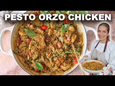 One Pan Pesto Chicken and Orzo in under 30 minutes!