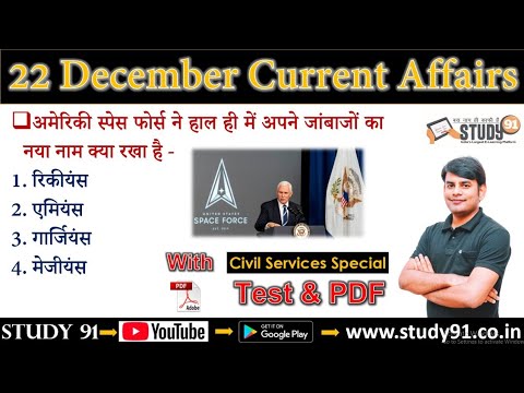 Daily Current Affairs in Hindi : 22 December 2020 Current Affairs Monthly Current Affairs Nitin Sir