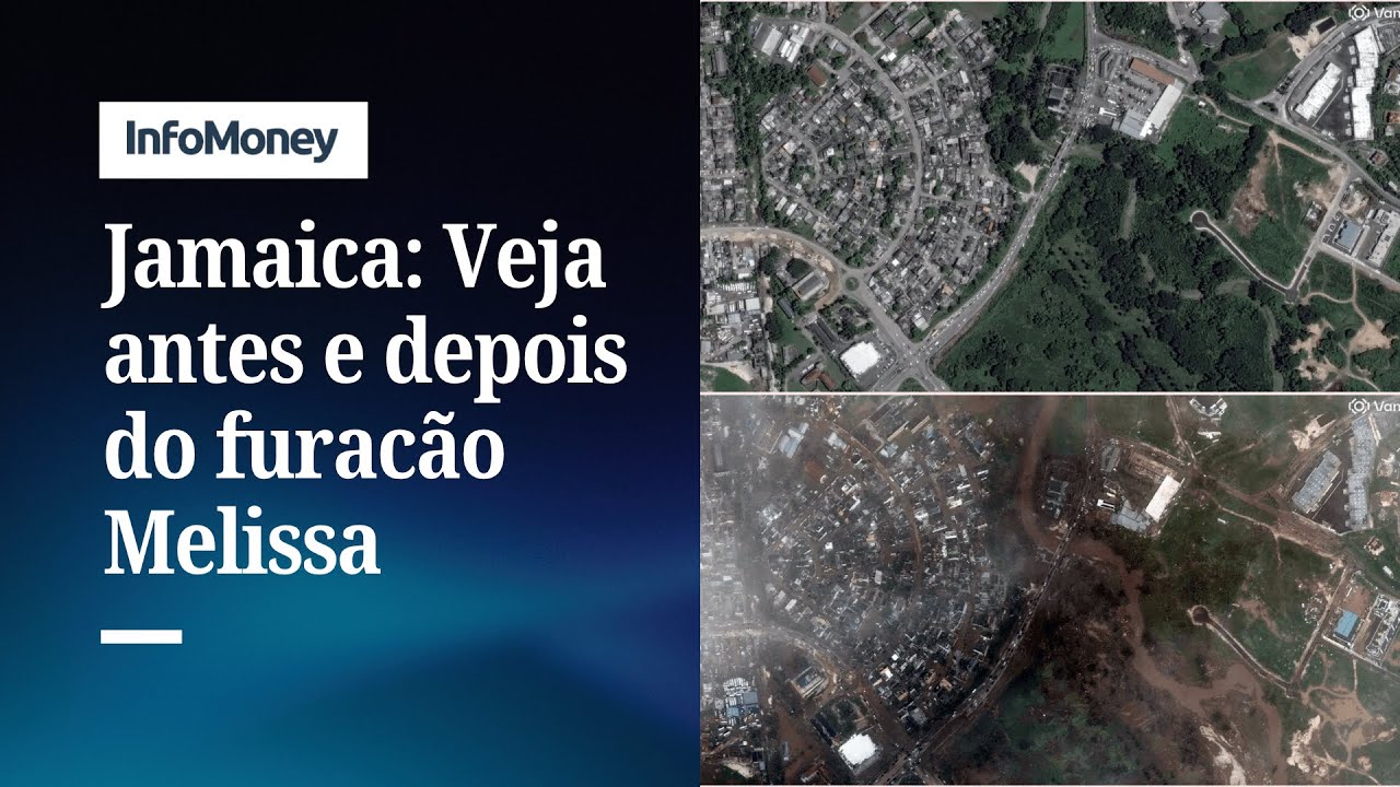 Antes e depois do furacão Melissa Jamaica está destruída | InfoMoney News  TV Online Antes e depois do furacão Melissa Jamaica está destruída | InfoMoney News
