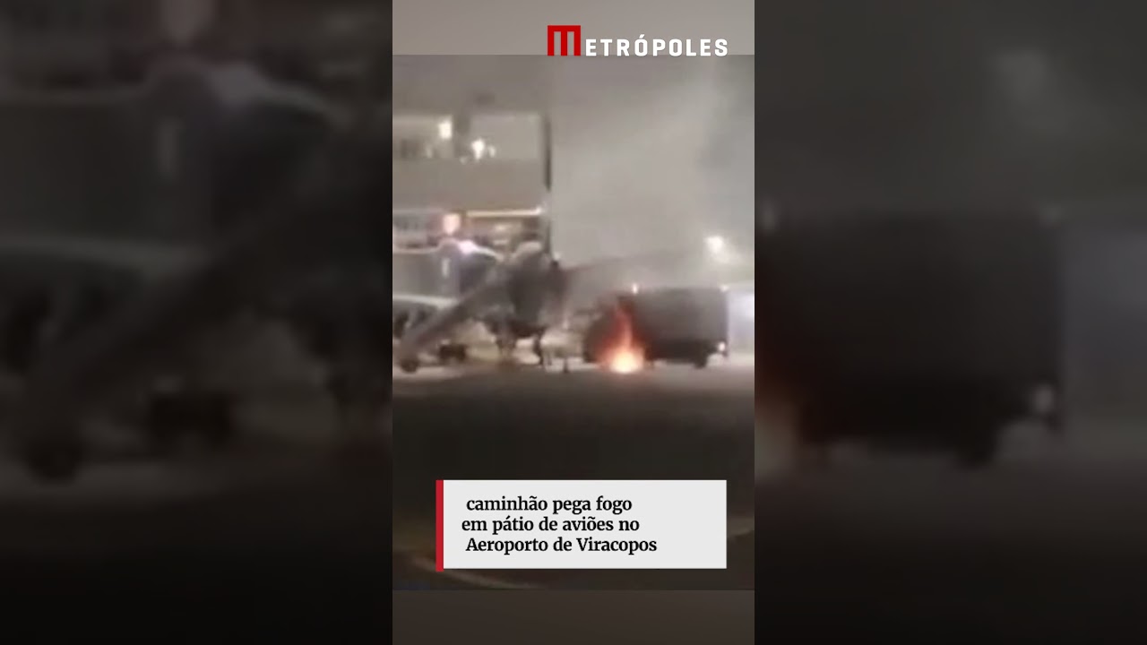 Caminhão pega fogo em pátio de aviões no Aeroporto de Viracopos