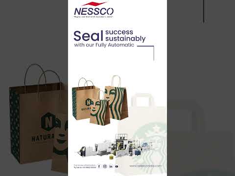 Nessco’s Fully Automatic Paper Bag Machine with Twisted Rope & Flat Handle Inline–135 Bags/Minute.