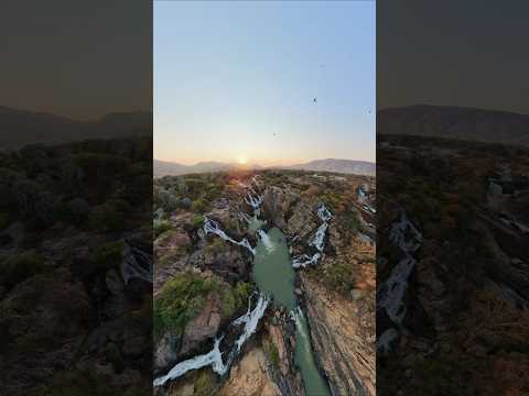 Epupa Falls at sunrise 🇳🇦🇦🇴— where Namibia meets Angola. Check immersive 360° Video in channel! #vr