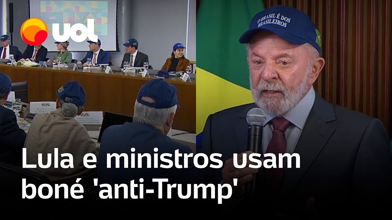 Lula e ministros usam boné com o slogan O Brasil é dos brasileiros em resposta às ações de Trump