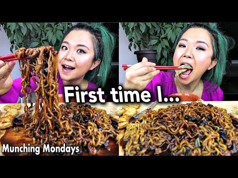 TRUFFLE JAJANGMYEON (BLACK BEAN NOODLES) & DUMPLINGS VEGAN MUKBANG // Munching Mondays Ep.22