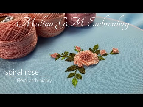Spiral Rose Floral Embroidery Cast-on stitch