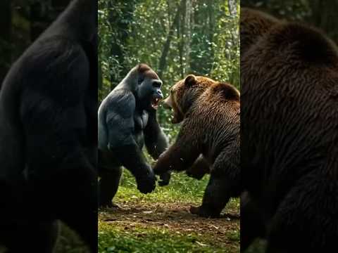Oso grizzly🐻 vs Gorila🦍 #oso #gorila #animals #curiosidades #sabiasque #datoscuriosos #top #shorts