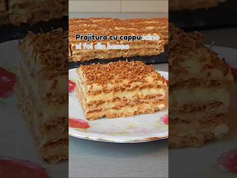 Prajitura cu foi din albusuri si crema din galbenusuri, aromata cu cappuccino #food #recipe