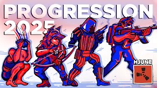 YouTube thumbnail for hJune's video titled 'A Rust Veteran’s Ultimate Guide on Progression (Beginner, Intermediate & Pro) (2025)'