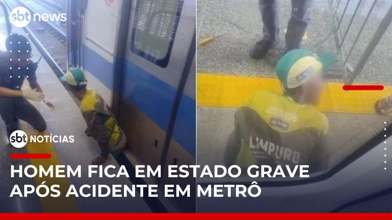Homem fica preso entre trem e plataforma do metrô de Salvador | #SBTNotícias