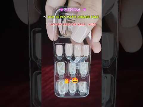 Press on nails- nude 30 Pcs matte square fake 🤎Acrylic Reusable Press On Nails#myntra #nails #shorts