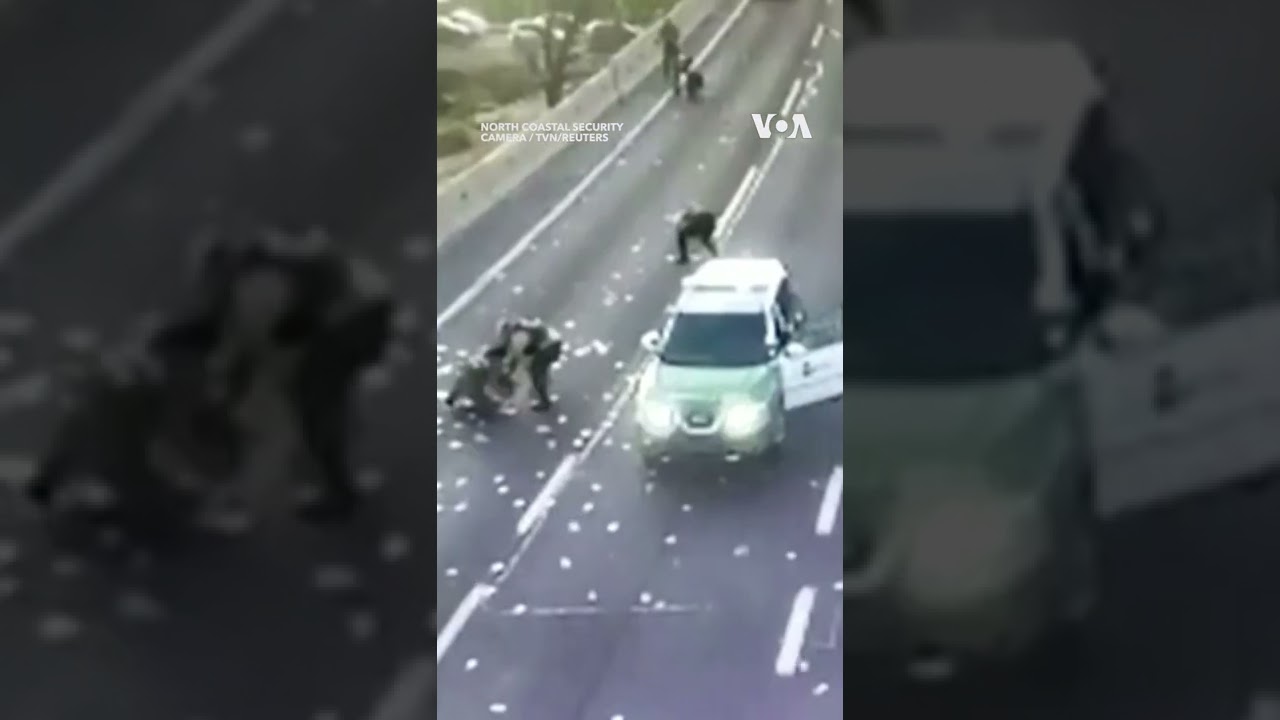 Robbery Ends in Money Shower on Highway in Chile #shorts | VOA News