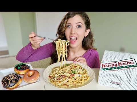 CHEESY BACON PASTA CARBONARA + Krispy Kreme MUKBANG! (Eating Show) - UC6D1enwNb6rEaI5bCs0UrfQ