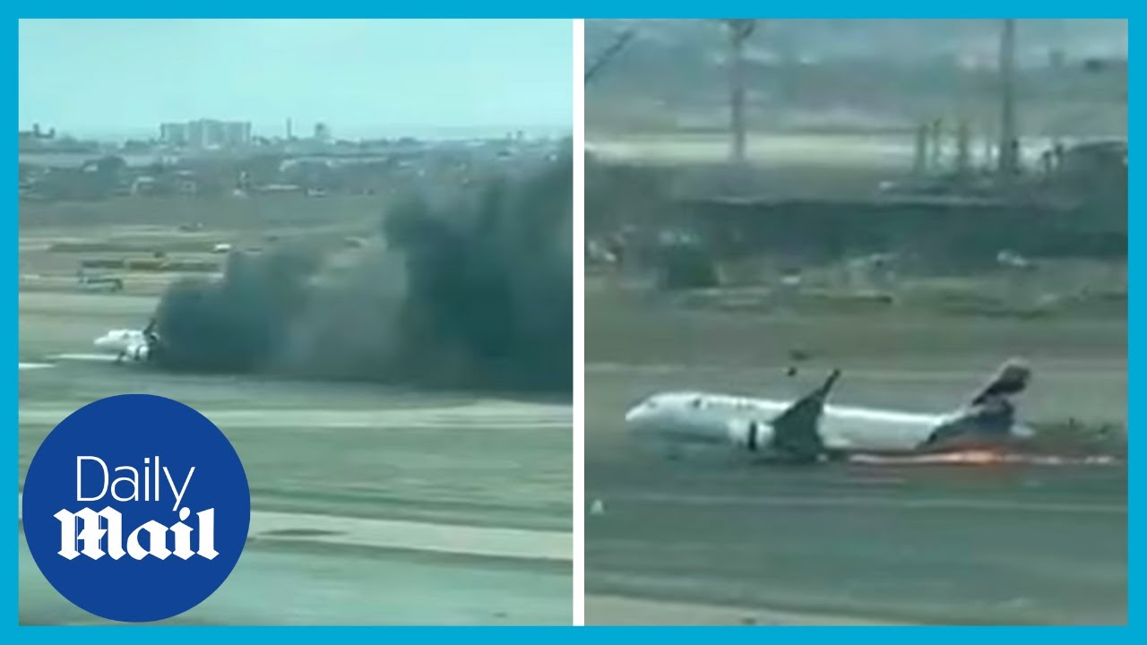 Moment plane burns after colliding with firetruck at Lima Airport