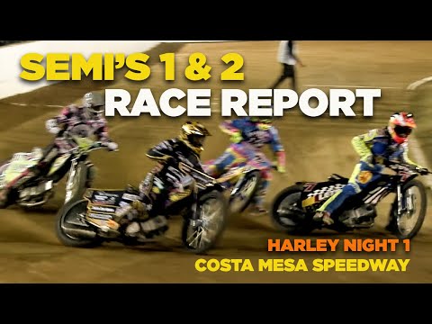 Speedway SEMI's 1&amp;2 @ Harley Night 1! Costa Mesa Speedway! #racing #sportsreporter #fypシ - dirt track racing video image
