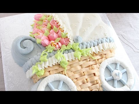 Russian Flower Piping Tips on a Buttercream Cake - How to decorate a stroller cake