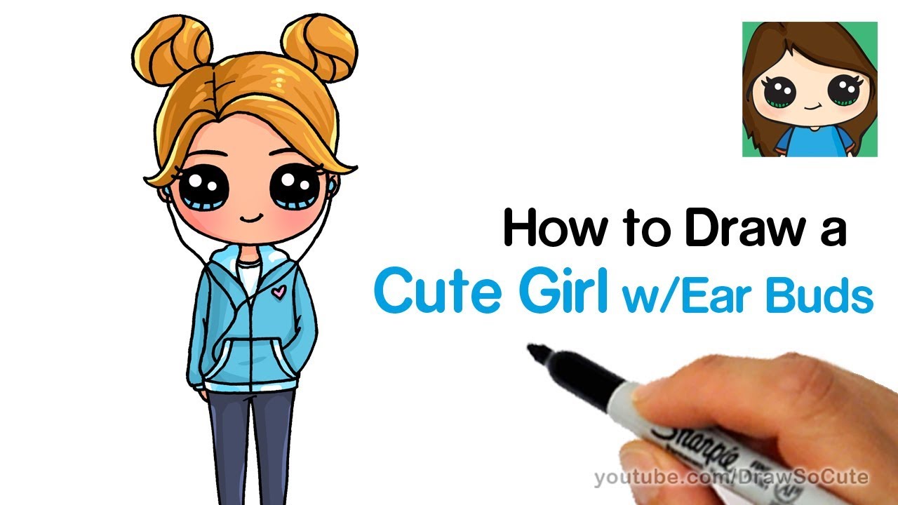 How to Draw a Cute Girl w/Ear Buds Easy | Racer.lt