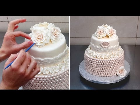 Roses & Pearls Cake - Wedding Cake Idea by Cakes StepbyStep - UCjA7GKp_yxbtw896DCpLHmQ