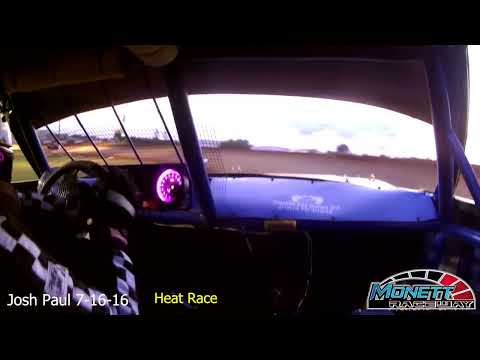 Josh Paul Heat Races In Car Camera 7/16/16 Monett Raceway - dirt track racing video image