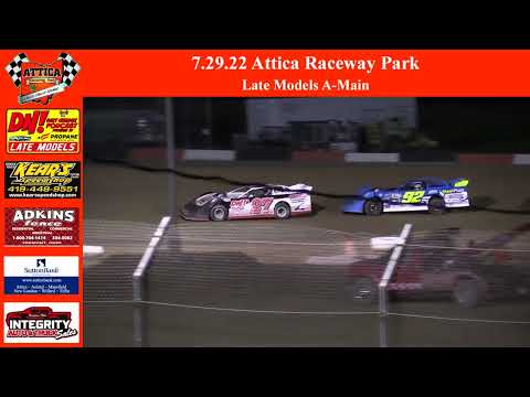 7.29.22 Attica Raceway Park Late Models A-Main - dirt track racing video image
