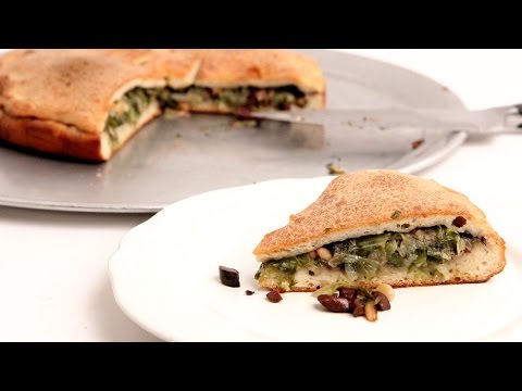 Escarole Stuffed Pizza Recipe - Laura Vitale - Laura in the Kitchen Episode 875 - UCNbngWUqL2eqRw12yAwcICg