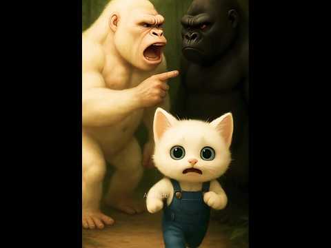 Kucing di kejar gorila jahat🦍😠 #shorts #gorila #anakkucing #gorilaputih #hutan #takut