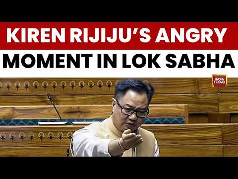 Union Minister Kiren Rijiju's Angry Moment: Parliament adjourned as Opposition disrupts proceedings