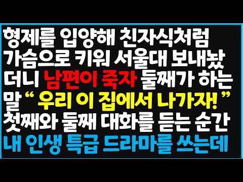 형제를 입양해 친자식처럼 가슴으로 키워 서울대 보내놨더니 남편이 죽자 둘째가 하는 말 "우리 이 집에서 나가자!" 첫째와 둘째 대화를 듣는 순간 내 인생 특급 드라마를 쓰는데