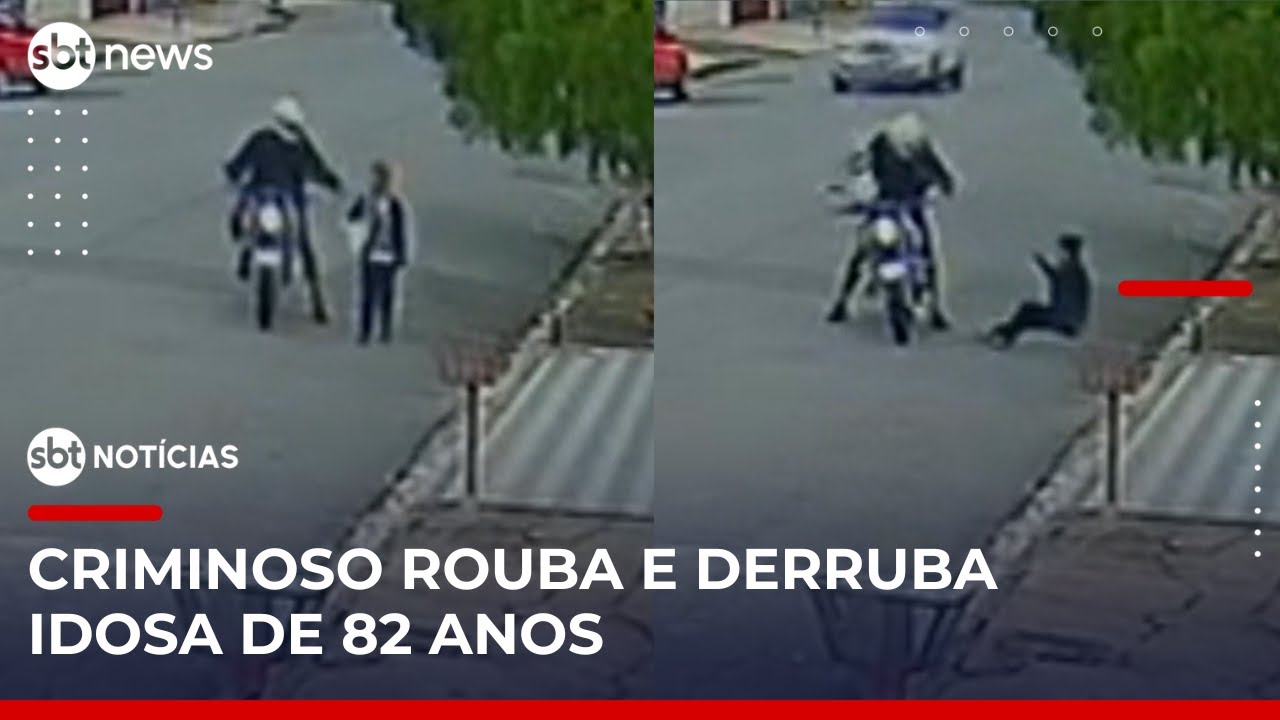 Homem é preso após assaltar e derrubar idosa em Taubaté; câmeras flagraram crime | #SBTNoticias