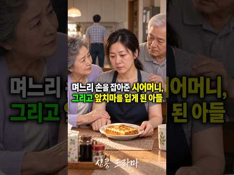 <strong>며느리</strong> 손을 잡아준 시어머니, 그리고 앞치마를 입게 된 아들 #<strong>며느리</strong> #시어머니 #<strong>시아버지</strong> #부부 #가족드라마 #숏드라마 #단편드라마 #고부관계 #식탁