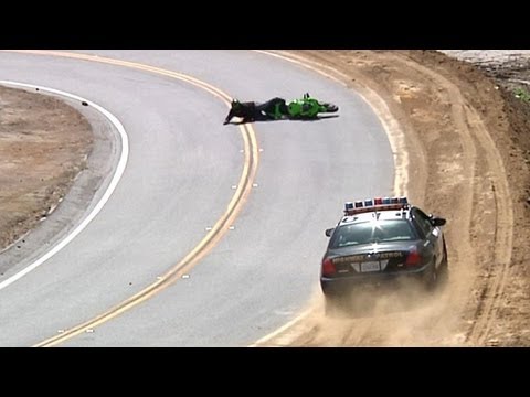 Motorcycle Lowsides in Front of CHP on Mulholland